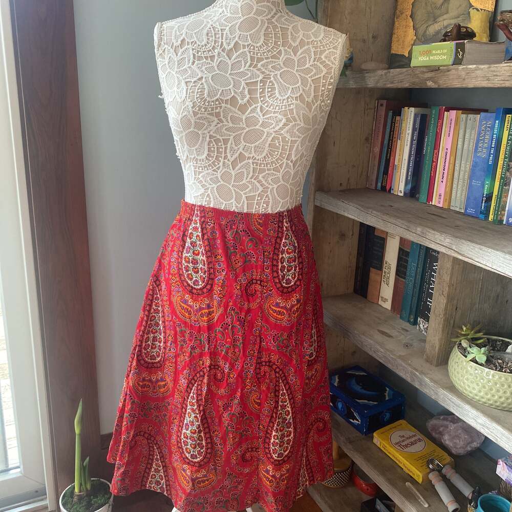Vintage Red Paisley Midi Skirt